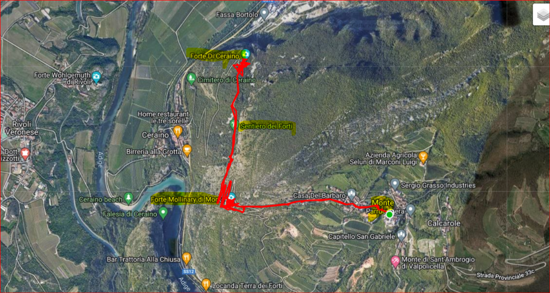 Mappa Forte di Monte e di Ceraino percorso