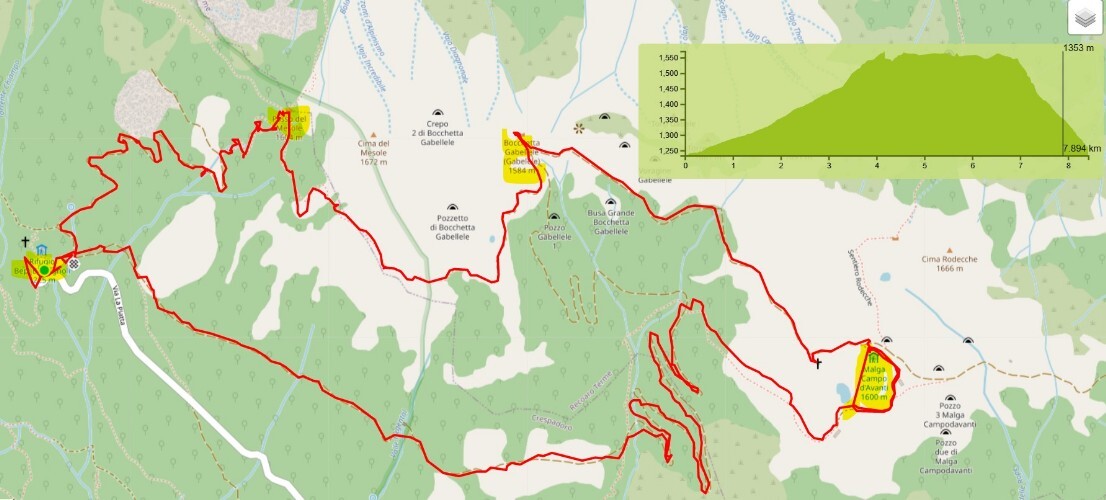 Mappa percorso Rifugio bertagnoli Malga Campodavanti Mappa percorso Rifugio bertagnoli Malga Campodavant
